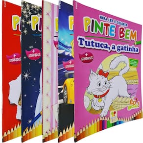 Coleção Pinte Bem Para Ler e Colorir Formato 20x26 cm Lombada com Grampos 5 Livros Editora Hora de Ser Feliz