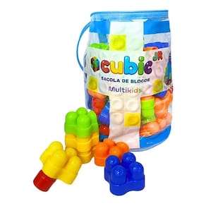 Sacola com Blocos de Montar Cubic Jr Coloridos 80 pçs M BR2276 - Multikids