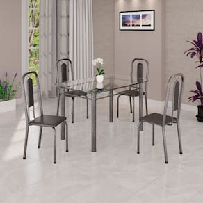 Conjunto de Sala de Jantar com 4 Cadeiras Lívia Preto / Prata