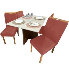 Mesa de Jantar Helo 120x90cm em Veludo com 4 Cadeiras California Poliman Cor Off White com Assento Cobre