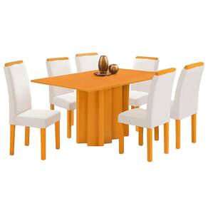 Mesa de Jantar Recife com 6 Cadeiras Viero Cor Blonde com Tecido Marfim