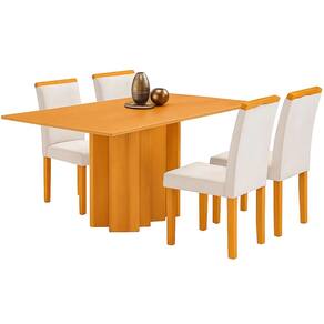 Mesa de Jantar Recife com 4 Cadeiras Viero Cor Blonde com Tecido Marfim