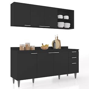 Armário de Cozinha Com Tampo CP10 180cm Pérola Preto Z34 - Mpozenato