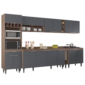 Armário de Cozinha Com Tampo CP07 340cm Pérola Freijó/Grafite Z34 - Mpozenato