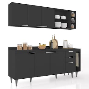 Armário de Cozinha Com Tampo CP11 200cm Pérola Preto Z34 - Mpozenato