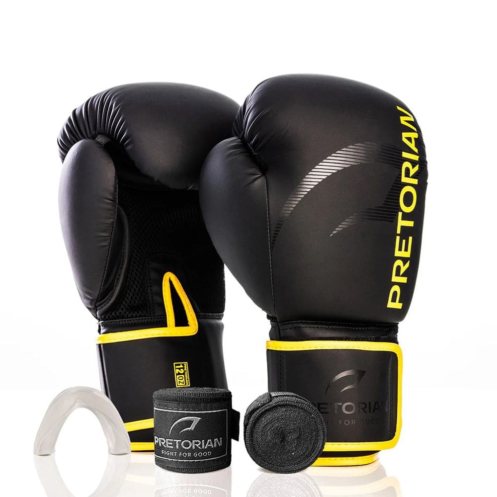 Kit Boxe Pretorian First FX2: Luva + Bandagem + Bucal - Amarelo