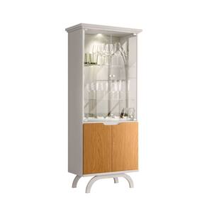 Cristaleira 181x71 Portas e Prateleiras de Vidro 3mm Com Led e Adega Clara Off White/Ype - EdeCasaMoveis
