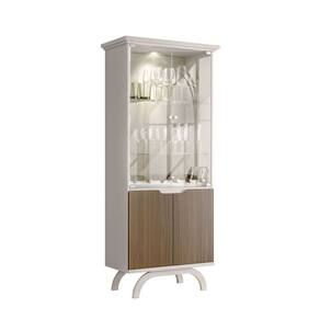 Cristaleira 181x71 Portas e Prateleiras de Vidro 3mm Com Led e Adega Clara Off White/Imbuia - EdeCasaMoveis