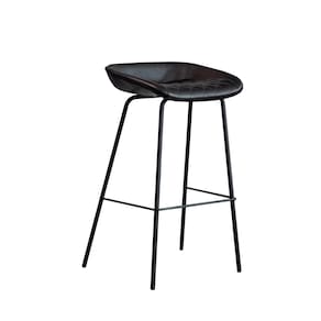 Cadeira Banqueta Alta Com Assento Estofado em Couro Black Leather - EdeCasaMoveis