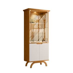 Cristaleira 181x71 Portas e Prateleiras de Vidro 3mm Com Led e Adega Clara Ype/Off White - EdeCasaMoveis