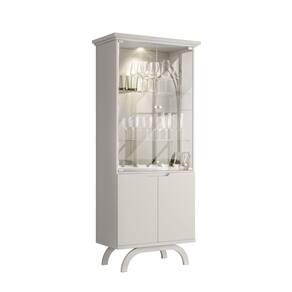 Cristaleira 181x71 Portas e Prateleiras de Vidro 3mm Com Led e Adega Clara Off White - EdeCasaMoveis