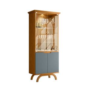 Cristaleira 181x71 Portas e Prateleiras de Vidro 3mm Com Led e Adega Clara Ype/Cinza- EdeCasaMoveis