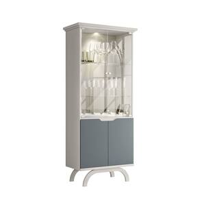 Cristaleira 181x71 Portas e Prateleiras de Vidro 3mm Com Led e Adega Clara Off White/Cinza- EdeCasaMoveis