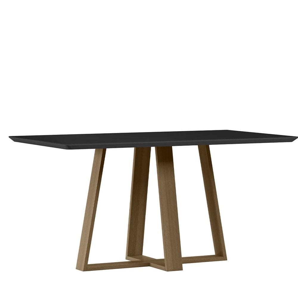 Mesa Jantar Retangular 160 x 90 Com Vidro 3mm Lectus Sem Cadeiras - Amendoa - Preto - New Ceval