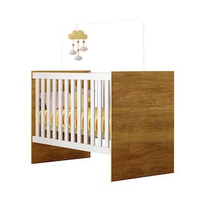 Berço com Suporte Mosquiteiro Tigus Life 100% em MDF Branco/Amadeirado