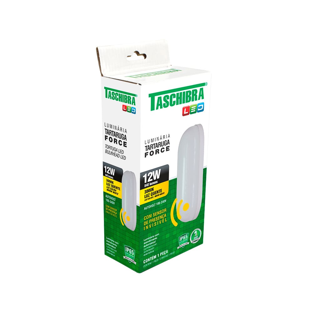 Arandela Tartaruga Led Taschibra Force C/ Sensor 12W IP65 Bivolt 3000K Quente