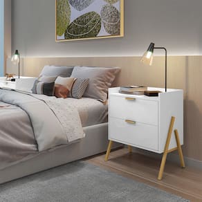 Mesa de Cabeceira com 2 Gavetas Asher 45cm - Branco