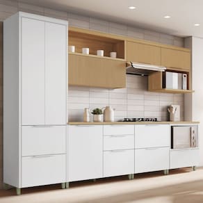 Cozinha Completa Marquesa 7 Portas 7 Gavetas 100% Mdf Ripado Branco/Natural - Nesher