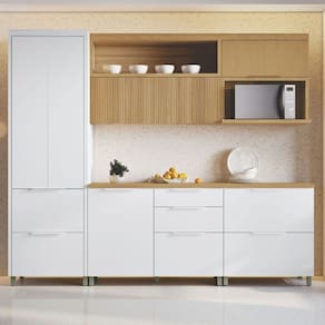 Cozinha Completa Marquesa 6 Portas 6 Gavetas 100% Mdf Ripado Branco/Natural - Nesher