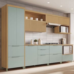 Cozinha Completa Marquesa 7 Portas 7 Gavetas 100% Mdf Ripado Verde/Natural - Nesher