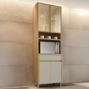 Paneleiro Condessa 4 Portas 1 Gavetas com Vidro 100% Mdf Carvalho/Greige - Nesher