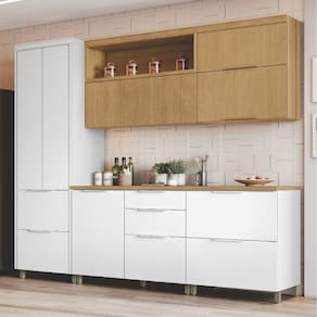 Cozinha Completa Marquesa 7 Portas 6 Gavetas 100% Mdf Ripado Branco/Natural - Nesher