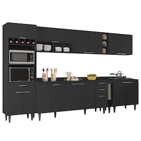 Armário de Cozinha Com Tampo CP07 340cm Pérola Preto Z34 - Mpozenato