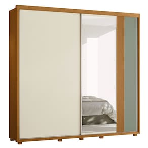 Guarda Roupa Casal 240cm com Espelho Aline Flex A02 Off/Sálvia - Mpozenato