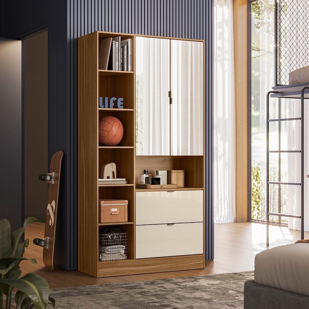 Armário Multiuso com Espelho Joy Amêndola Touch Off White Demóbile
