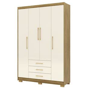 Guarda Roupa Solteiro 150cm 4 Portas Espanha Nature/Champanhe - Vila Rica