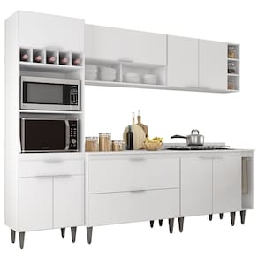 Armário de Cozinha Com Tampo CP07 260cm Pérola Branco Z34 - Mpozenato
