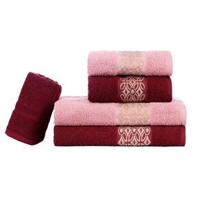 Jogo de Banho Bordado Jacquard 5 Peças Aslan Malbec/Rosa Antique Sonhare Prata Sultan