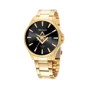 Relógio Seculus Masculino Aço Maçonaria Dourado 44116GPSVDA2