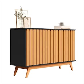 Buffet Aparador 3 Portas Ripado MDF 1.36 Juçara Preto/Nature Ofertamo