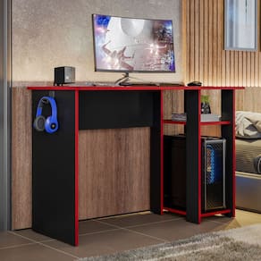 Mesa Gamer Slim Cor Preto Fosco e Vermelho - Peternella Móveis