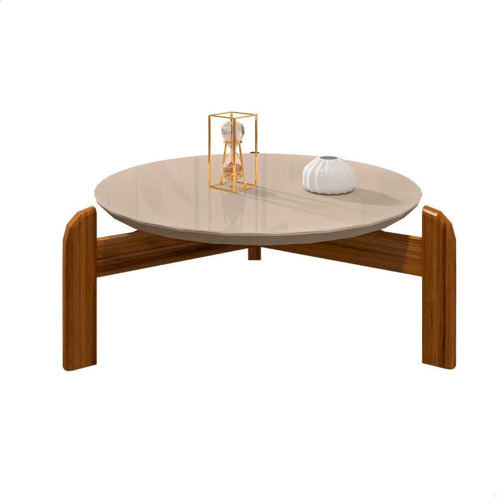 Mesa De Centro Lizz Redonda Cor OFF WHITE/CEDRO Casa D