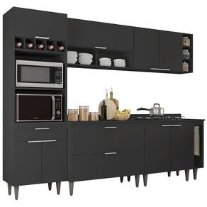 Armário de Cozinha Com Tampo CP07 260cm Pérola Preto Z34 - Mpozenato