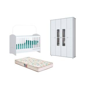 Berço Bala de Menta e Guarda Roupa Aquarela Branco e Colchão - FdECOR