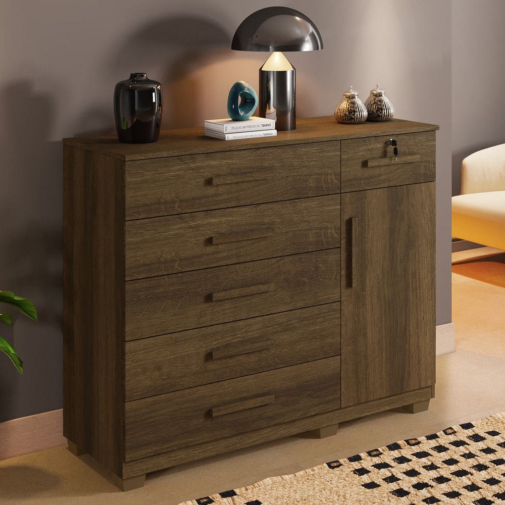 Cômoda 6 Gavetas 1 Porta com Pés Milão Benetil