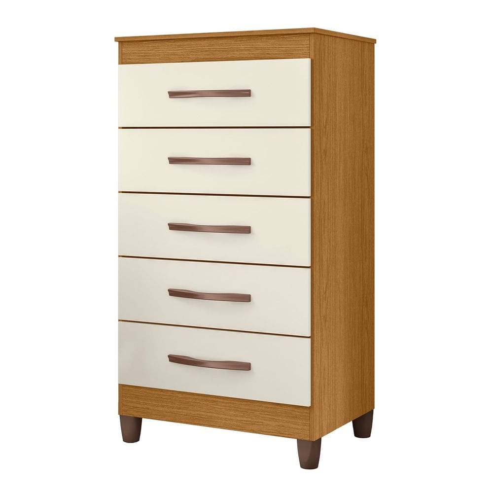 Cômoda Para Quarto 5 Gavetas 56cm Thais A02 Off/Cinamomo - Mpozenato