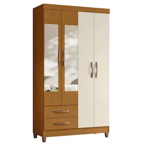 Guarda Roupa Solteiro 103cm com Espelho Dony A02 Off/Cinamomo - Mpozenato