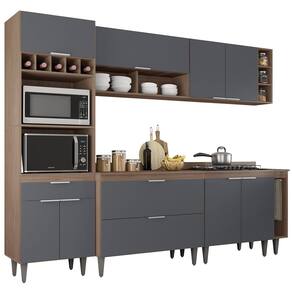 Armário de Cozinha Com Tampo CP07 260cm Pérola Freijó/Grafite Z34 - Mpozenato