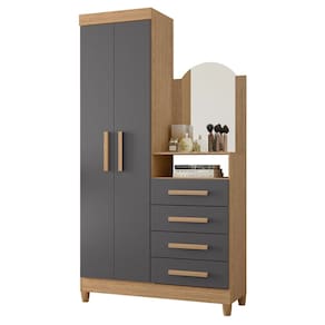 Guarda Roupa Cômoda com Espelho 103cm Maite A02 Freijó/Titanium - Mpozenato