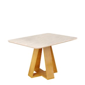 Mesa de Jantar Retangular 4 Lugares Tampo Chanfrado Curvo 120cm Sem Vidro Kiara Cedro/Quartzo - DJ Móveis