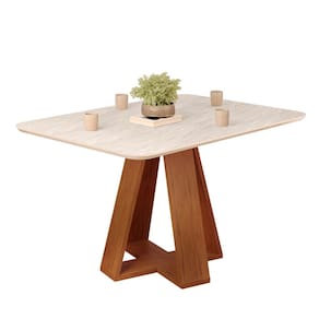 Mesa de Jantar Retangular 4 Lugares Tampo Chanfrado Curvo 120cm Sem Vidro Kiara Freijó/Quartzo - DJ Móveis