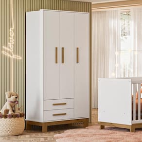 Guarda-Roupa 3 Portas 2 Gavetas Luar Branco Acetinado