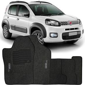 Jogo de Tapete Automotivo Carpete Fiat Uno Way 2011 à 2018 Soft Logo Bordado Grafite 5 Peças