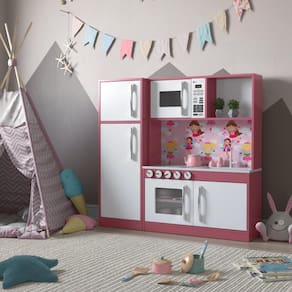 Cozinha Infantil Com Refrigerador Diana Em Mdf Branco/Rosa - Ofertamo