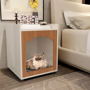 Mesa Cabeceira Casinha de Cachorro/Gato PET Off White/Freijo - Ofertamo