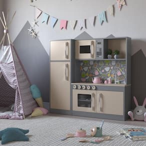 Cozinha Infantil Com Refrigerador Diana Em Mdf Cinza - Ofertamo